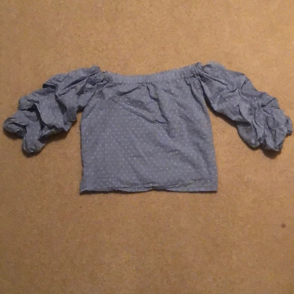 Textured polka dot off the shoulder top